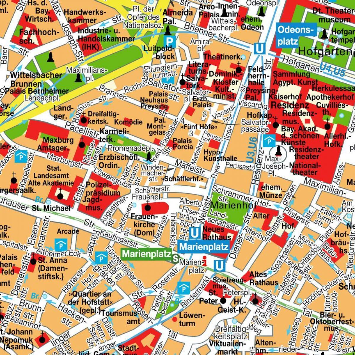 ulice mapa z centra mnichova